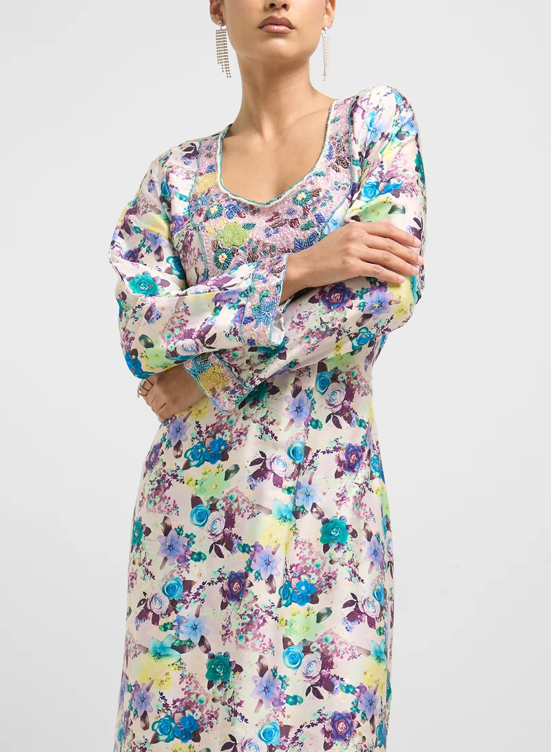 ARABIAN CLOSET Embellished Belted Jalabiya