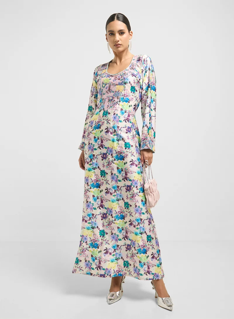 ARABIAN CLOSET Embellished Belted Jalabiya