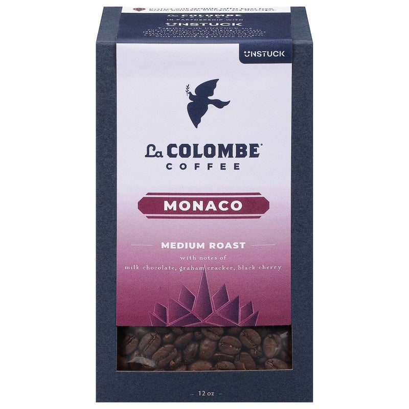 La Colombe قهوة لا كولومب موناكو متوسطة التحميص حبوب كاملة - نكهات الشوكولاتة بالحليب، كعكة غراهام، الكرز الأسود، 12 أونصة (عبوة من 1) - Image 1
