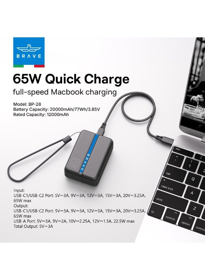 Brave 65W High-Speed ​​Power Bank 20000mAh - Dual USB C & USB-A/Type C Ports, LED Display, Fast Portable Charger Compatible with MacBook Pro/Air, Dell, HP, Lenovo, ASUS ROG, Steam Deck, Battery Pack for iPhone Air, iPhone 17/17 Pro/17 Pro Max, 16, 15, 14, 13, 12, Samsung Galaxy S25/S24/S23 Ultra, iPad Pro, Pixel 8, AirPods, Laptops, Tablets and More - Image 5