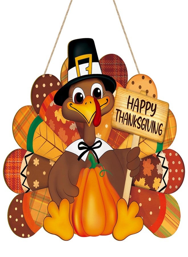 Sophena Thanksgiving Decoration Wooden Turkey Pumpkin Door Wreath for Front Door Sign Wall Signs, Thankful Blessed Grateful Pumpkin Sign Hanging for Fall Autumn Harvest Home Halloween Decoration - Image 1
