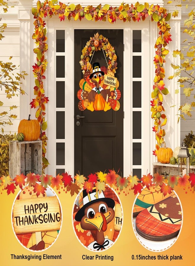 Sophena Thanksgiving Decoration Wooden Turkey Pumpkin Door Wreath for Front Door Sign Wall Signs, Thankful Blessed Grateful Pumpkin Sign Hanging for Fall Autumn Harvest Home Halloween Decoration - Image 2