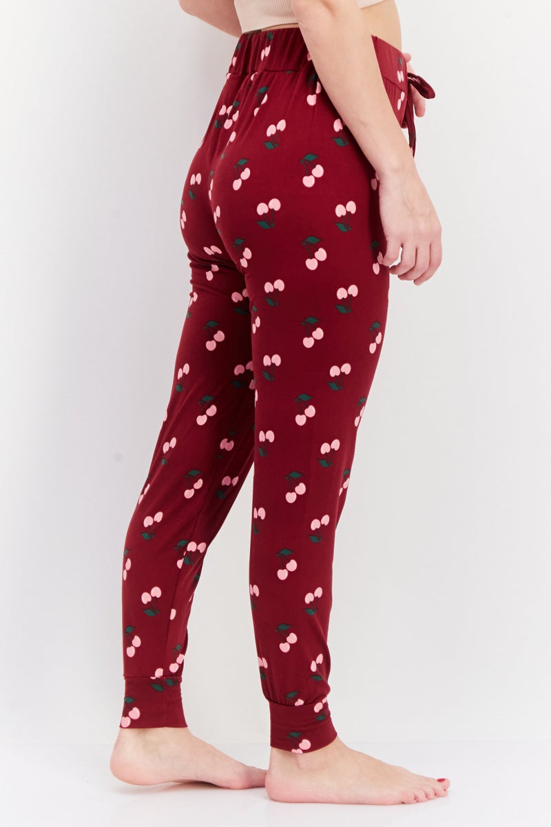 French Affair Women Allover Print Drawstring Pyjama, Maroon - Image 2