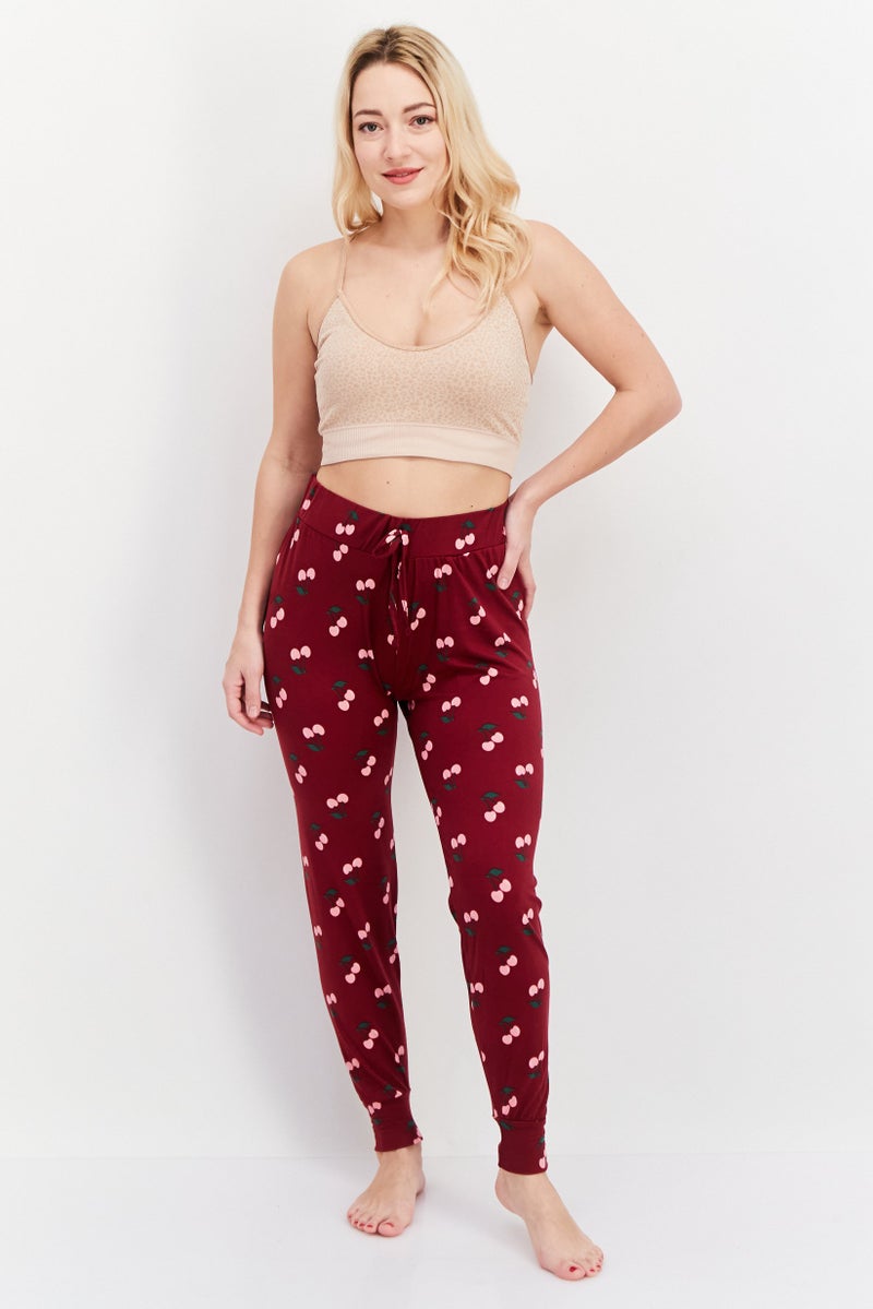 French Affair Women Allover Print Drawstring Pyjama, Maroon - Image 4