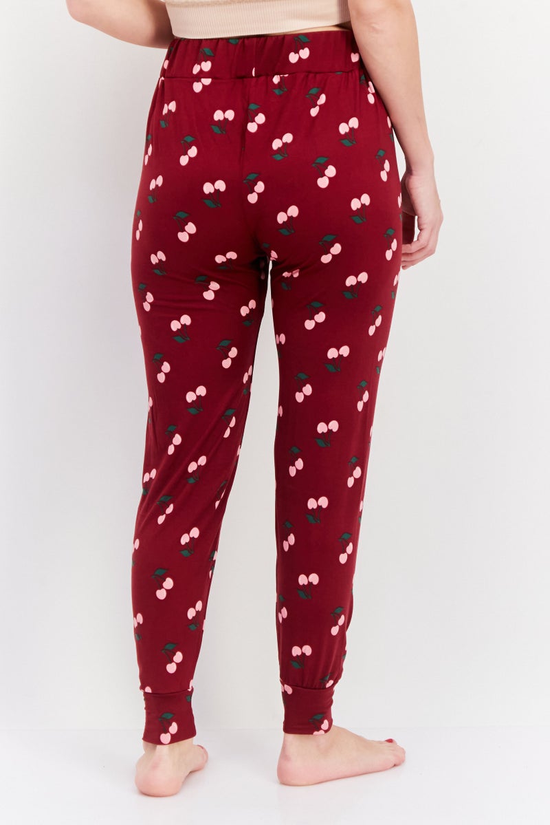 French Affair Women Allover Print Drawstring Pyjama, Maroon - Image 3