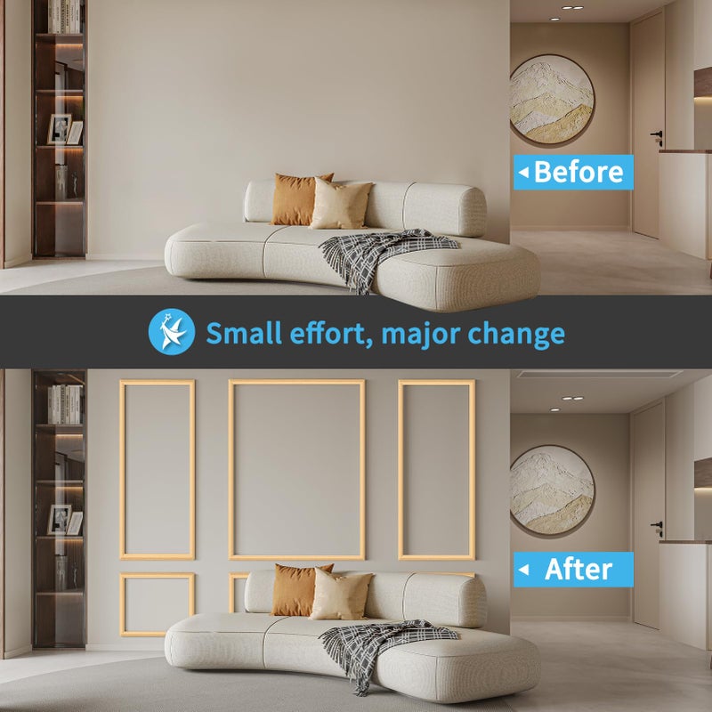 Art3d Pre-Cut Wall Molding Set of 6 pcs, Ready-to-Assemble Wainscoting Panels for Interior Wall DÃ©cor Living Room Bedroom Accent Wall - Installed with Glue, 3 Top 3 Bottom, Oak - Image 2