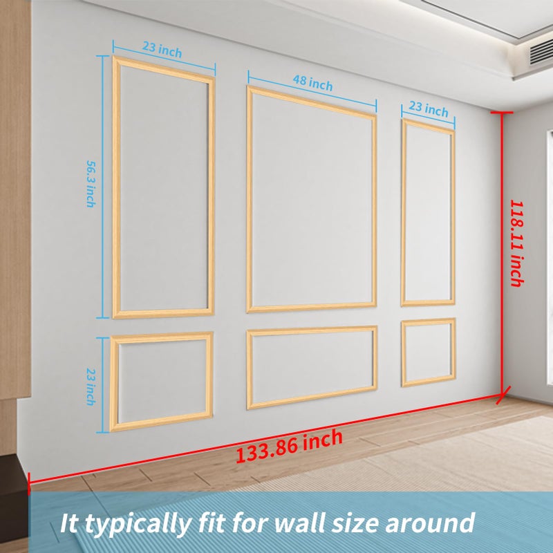 Art3d Pre-Cut Wall Molding Set of 6 pcs, Ready-to-Assemble Wainscoting Panels for Interior Wall DÃ©cor Living Room Bedroom Accent Wall - Installed with Glue, 3 Top 3 Bottom, Oak - Image 4