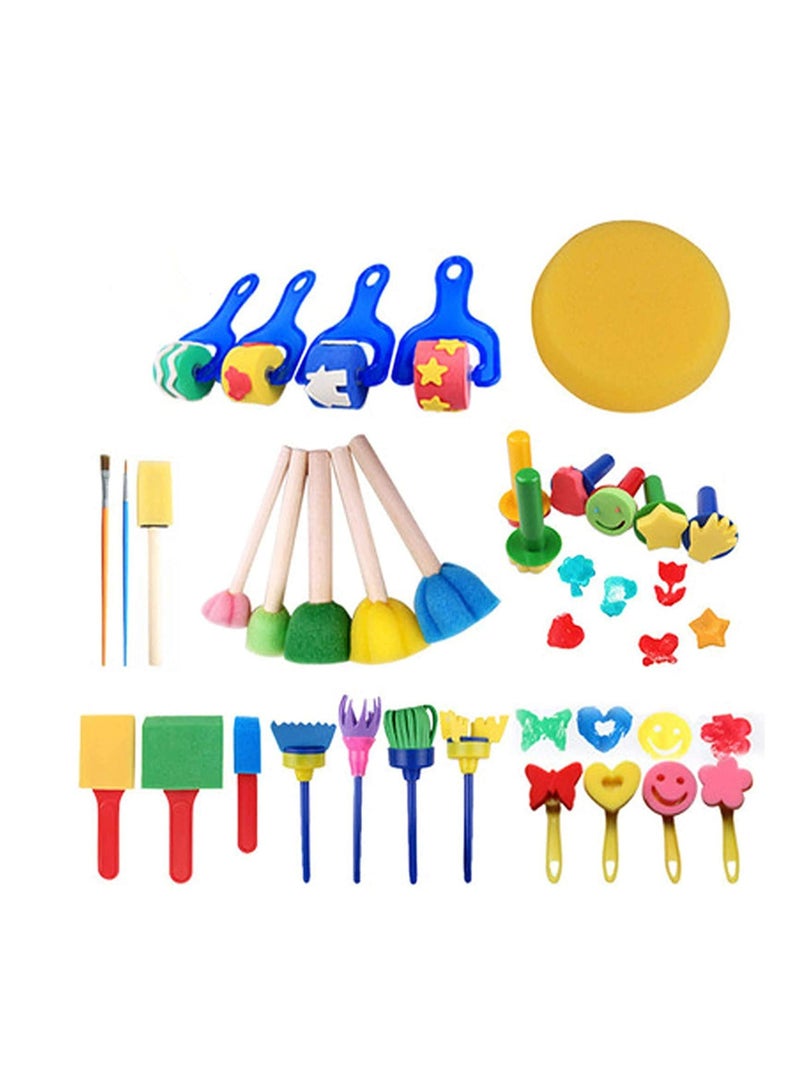 SOLARAE إسفنجات الطلاء للأطفال، إسفنجات الطلاء للأطفال، مجموعات فرش الطلاء الإسفنجية للأطفال، أدوات الرسم والفن للأطفال الصغار، مجموعات الرسم التعليمية للأطفال 30 قطعة - Image 1