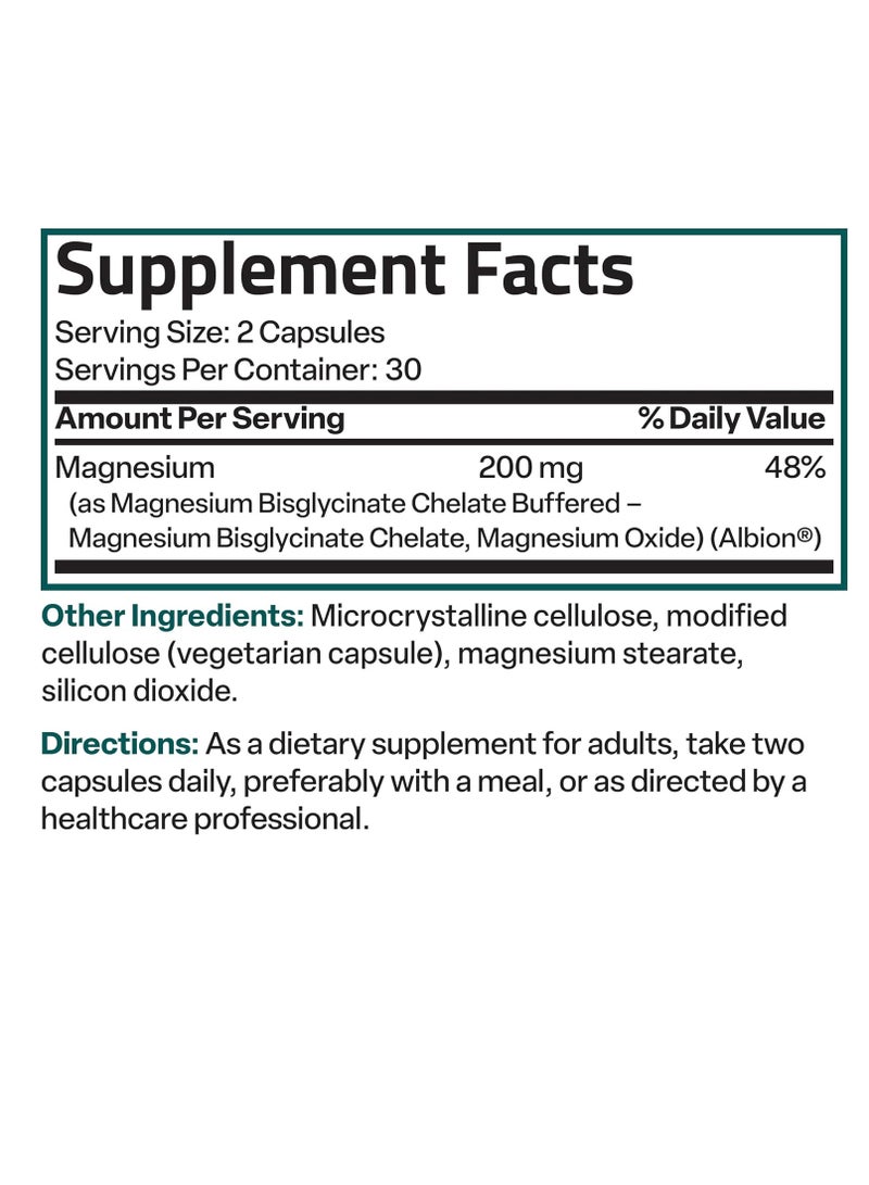 برونسون غليسينات المغنيسيوم 200 ملجم لكل جرعة، مخلبي لامتصاص عالي، لطيف على المعدة، غير معدل وراثيًا، 60 كبسولة نباتية - Image 3