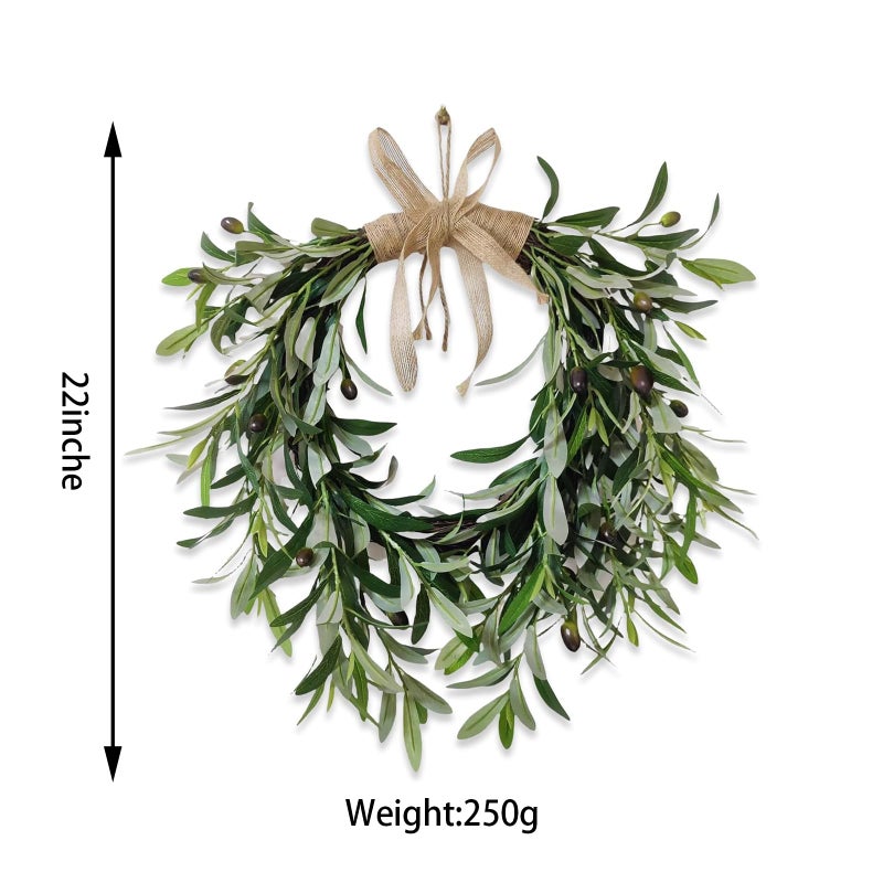Rotroyce 22" Heart Shaped Artificial Olive Leaf & Fruit Wreath - Realistic Green Olive Branches with Spring Floral Accents, Farmhouse Wall Door Wedding Arch Window Hanging for Indoor Outdoor Garden Decor (1) - Image 3