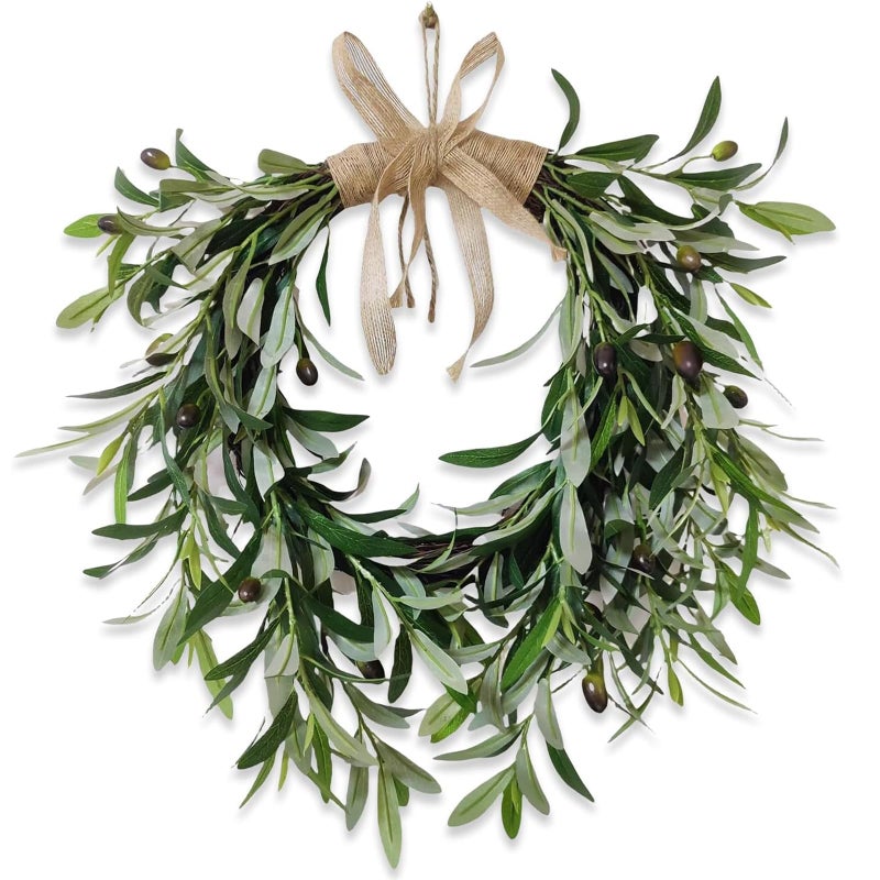 Rotroyce 22" Heart Shaped Artificial Olive Leaf & Fruit Wreath - Realistic Green Olive Branches with Spring Floral Accents, Farmhouse Wall Door Wedding Arch Window Hanging for Indoor Outdoor Garden Decor (1) - Image 1