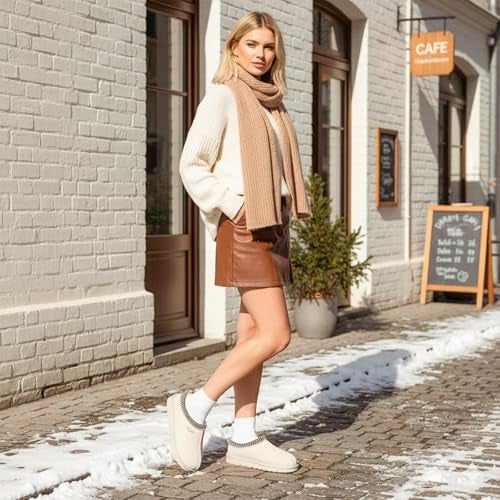 OOW Genuine Suede Slippers for Women with Memory Foam Fuzzy House Shoes for Indoor Outdoor - Image 2