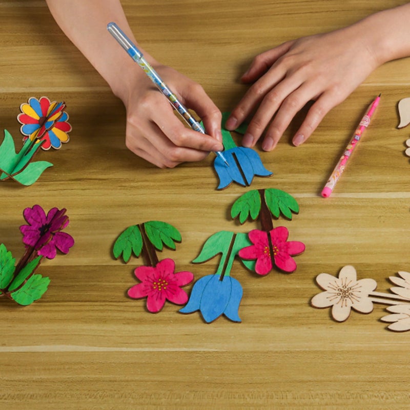 BENIMUS DIY 3D Flower Spring Wood Crafts to Paint, Spring Unfinished Wooden Slices for Craft, Flowers Ornaments for Painting Decorations (32 PCS) - Image 4