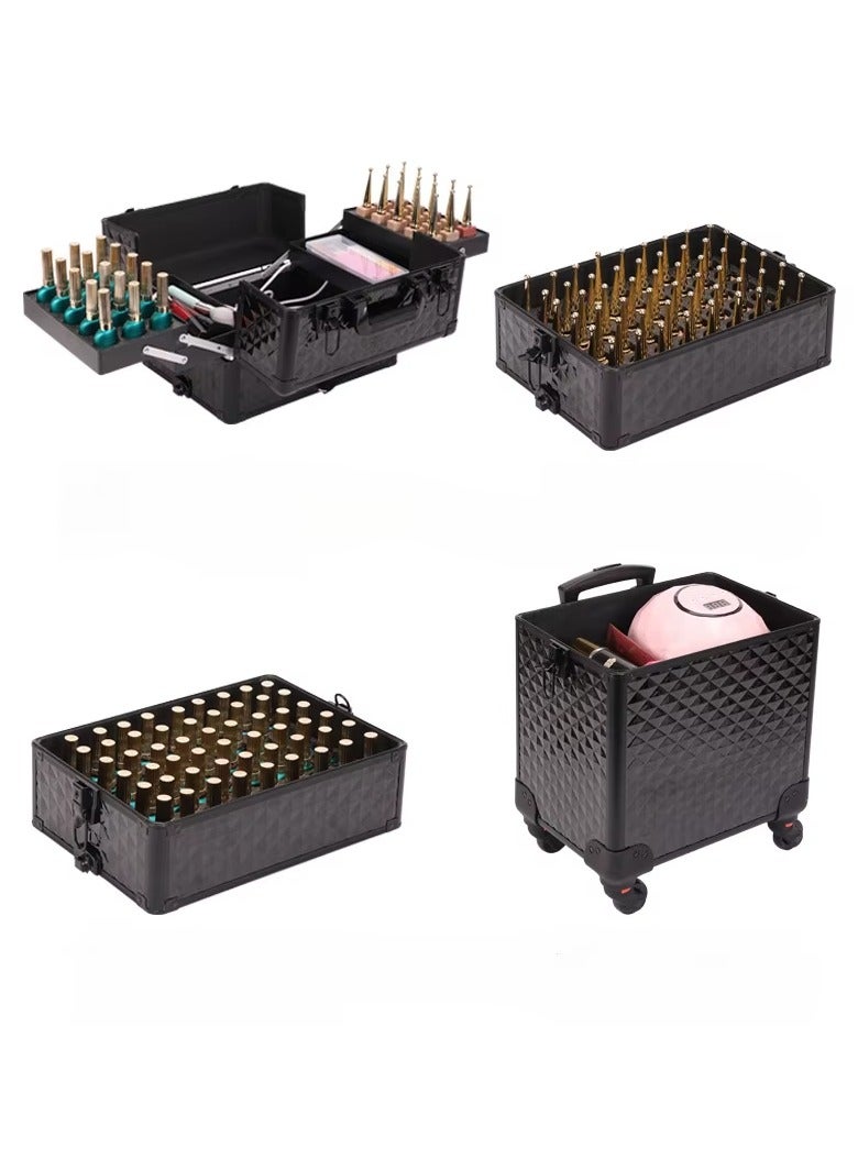 هونج كونج حقيبة مكياج احترافية بعجلات  شنطة مكياج ترولي بسعة كبيرة متعددة الطبقات - Image 3