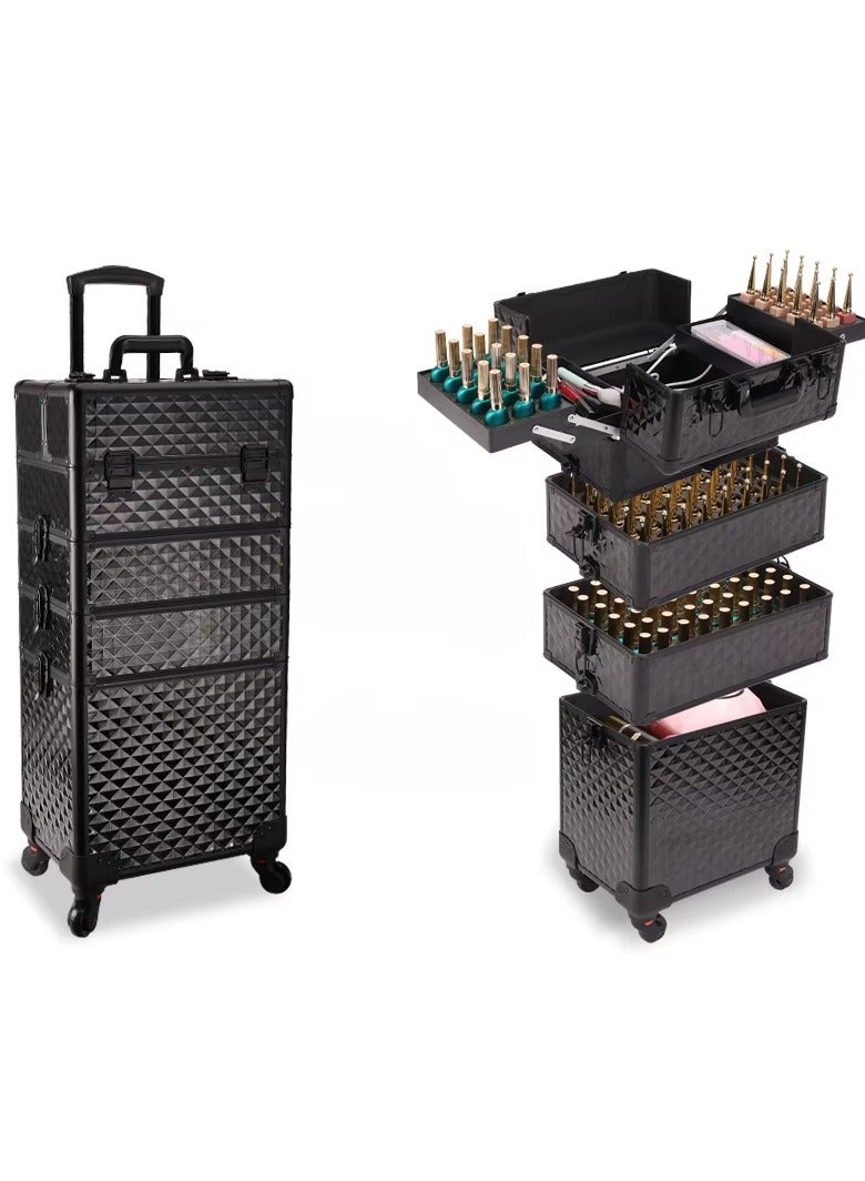 هونج كونج حقيبة مكياج احترافية بعجلات  شنطة مكياج ترولي بسعة كبيرة متعددة الطبقات - Image 4