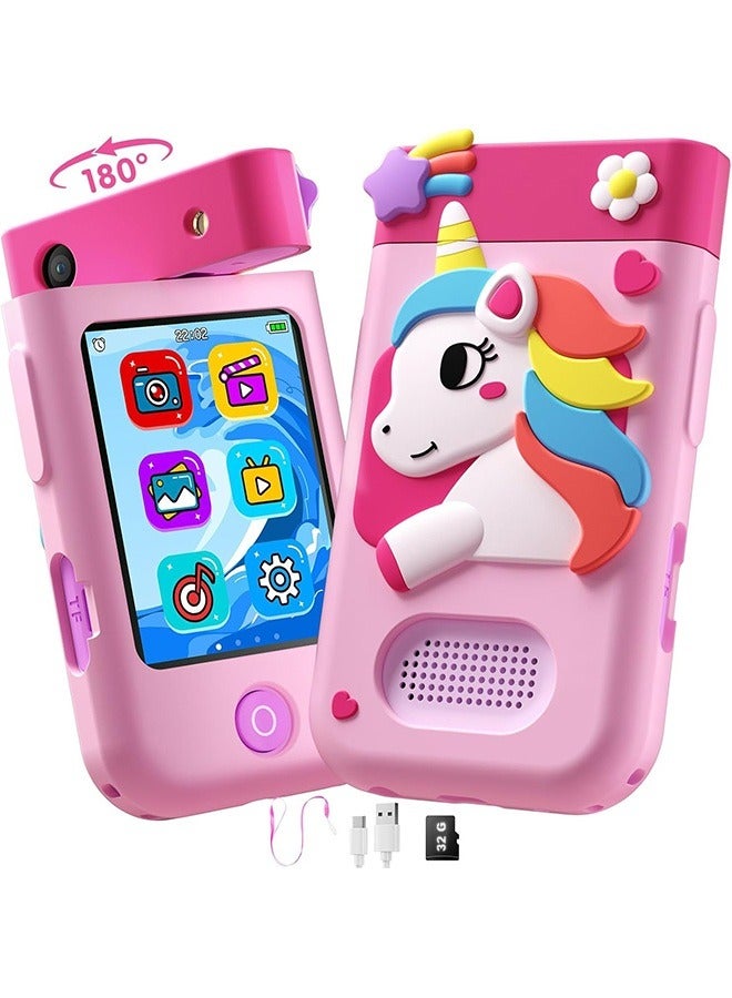 Kids Smart Phone Toys for Boys Girls, Unicorn Touchscreen Toddler Learning Play Toy Phone with Rotating Camera, Game, Music Player, 32GB SD Card  - Image 1