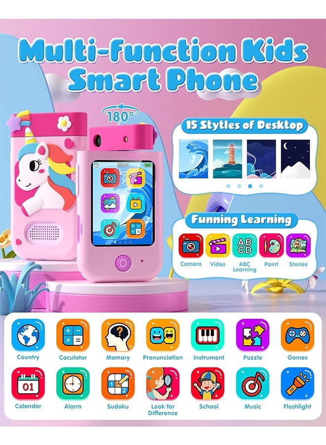 Kids Smart Phone Toys for Boys Girls, Unicorn Touchscreen Toddler Learning Play Toy Phone with Rotating Camera, Game, Music Player, 32GB SD Card  - Image 5