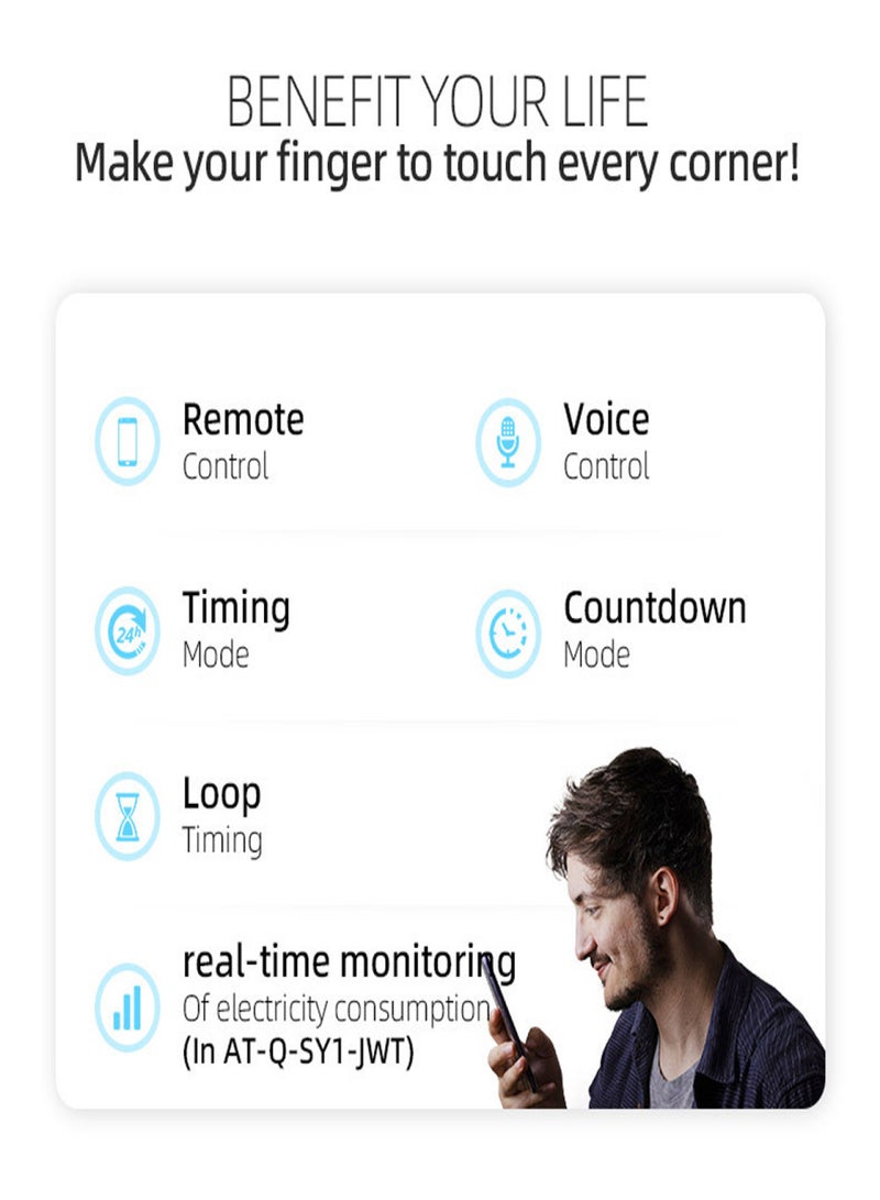 تويا قاطع دائرة ذكي Tuya WiFi، مفتاح تحكم لاسلكي، أجهزة تحكم عن بعد لتطبيق الهاتف المحمول، عرض، قاطع دائرة منزلي ذكي، توقيت، عد تنازلي، أوضاع توقيت الحلقة مع القياس، متوافق مع - Image 3