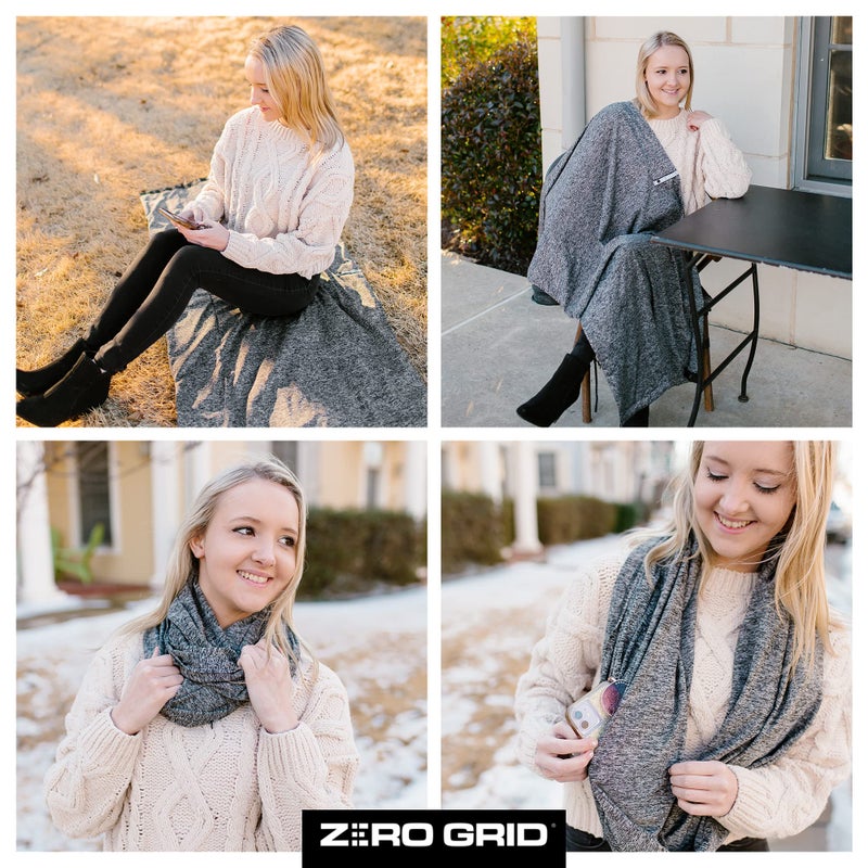 Zero Grid Infinity Travel Scarf Loop with Hidden Zipper Pockets for Passport, Phone, Cash, Cards - Converts to Blanket, Wrap, or Shawl - Image 5