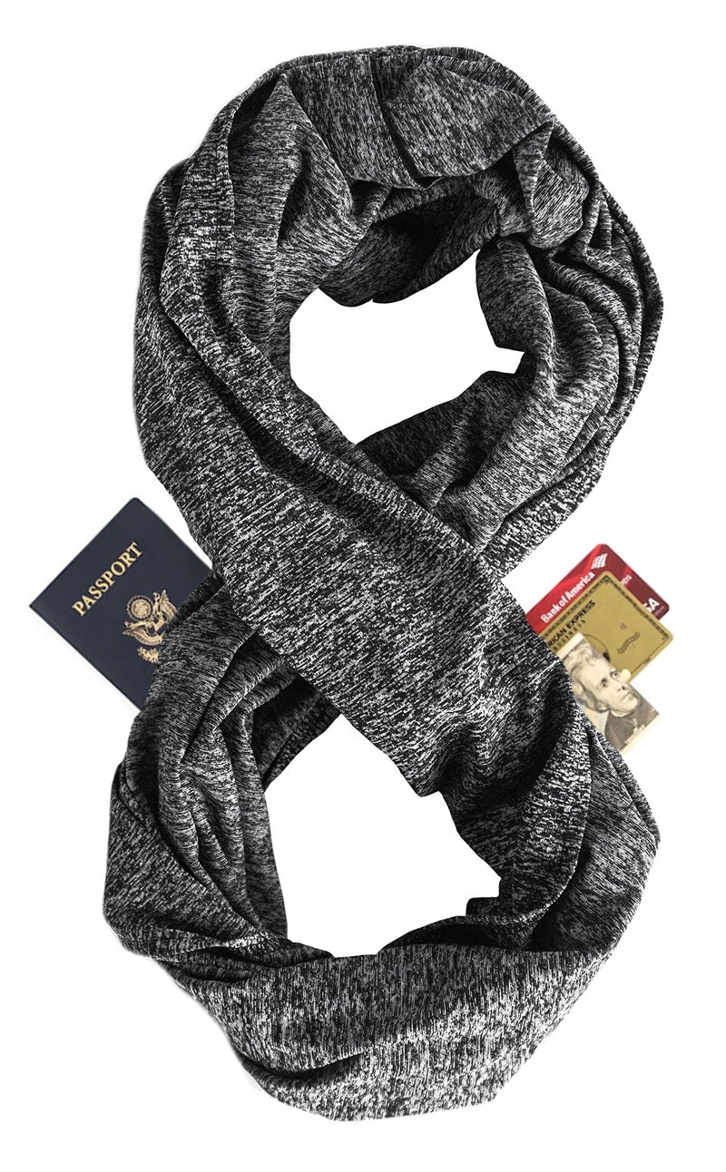 Zero Grid Infinity Travel Scarf Loop with Hidden Zipper Pockets for Passport, Phone, Cash, Cards - Converts to Blanket, Wrap, or Shawl - Image 1