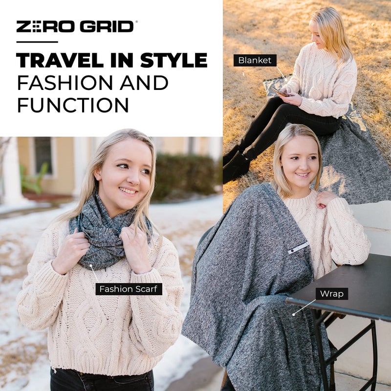 Zero Grid Infinity Travel Scarf Loop with Hidden Zipper Pockets for Passport, Phone, Cash, Cards - Converts to Blanket, Wrap, or Shawl - Image 4