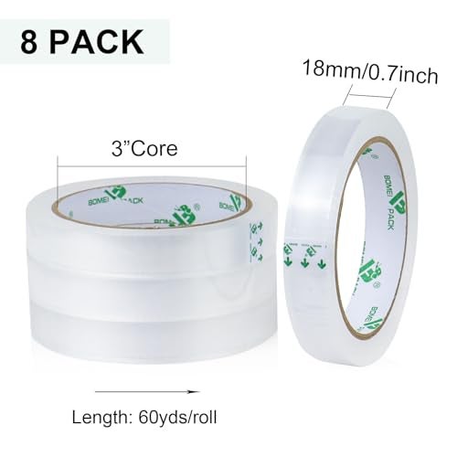 BOMEI PACK 8Rolls Clear Tape Refills for Dispenser, Transparent Gift Wrap Tape 3inch Core for Home, Office, 3/4inch x 60yds - Image 3
