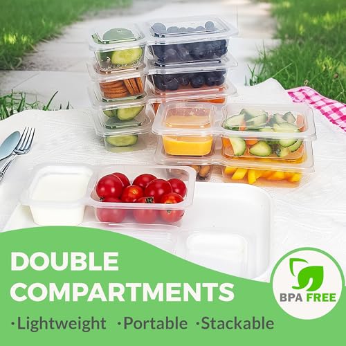 MACTANO Reusable Snack Containers with Lids 9 oz Double Compartment Plastic Snack Pack Containers Portion Control Meal Prep Snack Boxes BPA Free 20 Sets for Work Travel School - Image 3