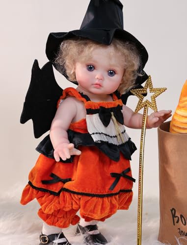 Cloveray Halloween Reborn Toddler Dolls 18 Inch Realistic Toddler Doll Girl Full Body Vinyl with Purple Eyes WitchInspired Outfit GiftReady for Girls Collectors Seasonal Display - Image 1