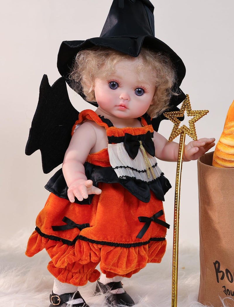 Cloveray Halloween Reborn Toddler Dolls 18 Inch Realistic Toddler Doll Girl Full Body Vinyl with Purple Eyes WitchInspired Outfit GiftReady for Girls Collectors Seasonal Display - Image 3