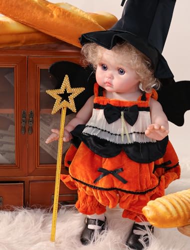 Cloveray Halloween Reborn Toddler Dolls 18 Inch Realistic Toddler Doll Girl Full Body Vinyl with Purple Eyes WitchInspired Outfit GiftReady for Girls Collectors Seasonal Display - Image 5