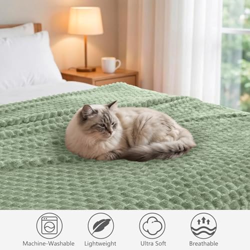 Vessia Flannel Fleece Throw Blanket(50x70 inch), 3D Jacquard Sage Green Fuzzy and Warm Blanket for Couch,Sofa,Bed,Chair, 300GSM Super Soft Touch Cozy Lightweight Throw for All-Season Home Decor - Image 3