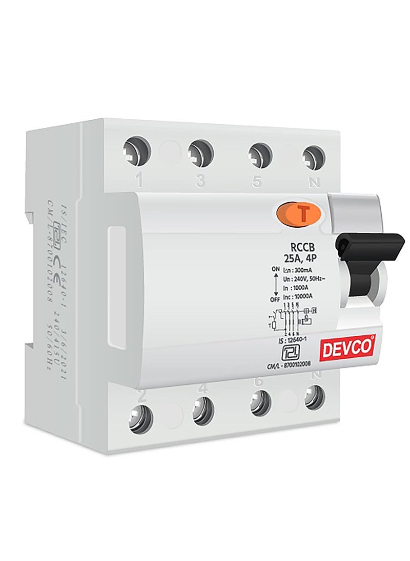DEVCO RCCB 25A 4 pole 300mA with 1 year warranty ISI Marked pack of 12  - Image 1