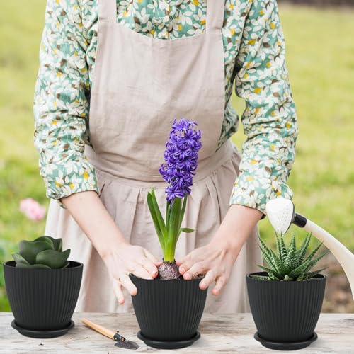 INKULTURE Plastic Round Flower Pots with Tray for Home Planters, Terrace, Garden Etc | Pack of 05 | Black | Size 6.5 Inch | for Home Indoor & Outdoor Gardening Plants - Image 4