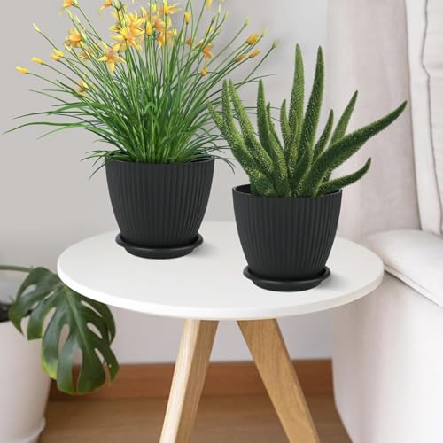 INKULTURE Plastic Round Flower Pots with Tray for Home Planters, Terrace, Garden Etc | Pack of 05 | Black | Size 6.5 Inch | for Home Indoor & Outdoor Gardening Plants - Image 2