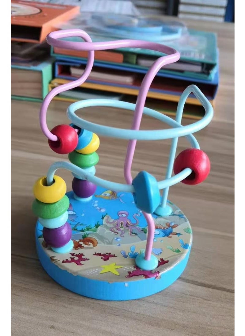Arabest - 1 x 5 pcs Kids Cartoon Wisdom Mini Bead Maze Wooden Block Puzzle Toy Underwater World - Image 1