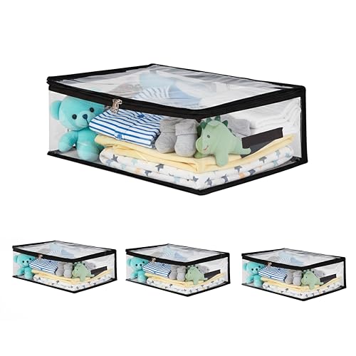 LIFESTICE Transparent Plastic Clothes Storage Bag(Pack of 4) |Clothes Organiser for Wardrobe | Saree Covers with zip |Saree Organizer for Wardrobe |Saree Bags Storage (PACK OF 4)18x12x6.5,inch - Image 1