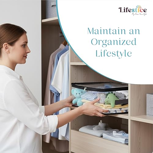 LIFESTICE Transparent Plastic Clothes Storage Bag(Pack of 4) |Clothes Organiser for Wardrobe | Saree Covers with zip |Saree Organizer for Wardrobe |Saree Bags Storage (PACK OF 4)18x12x6.5,inch - Image 5