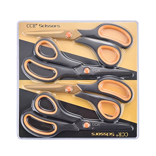 CCR Scissors 8 Inch Soft Comfort-Grip Handles Sharp Titanium Coating Blades, 4-Pack - Image 3