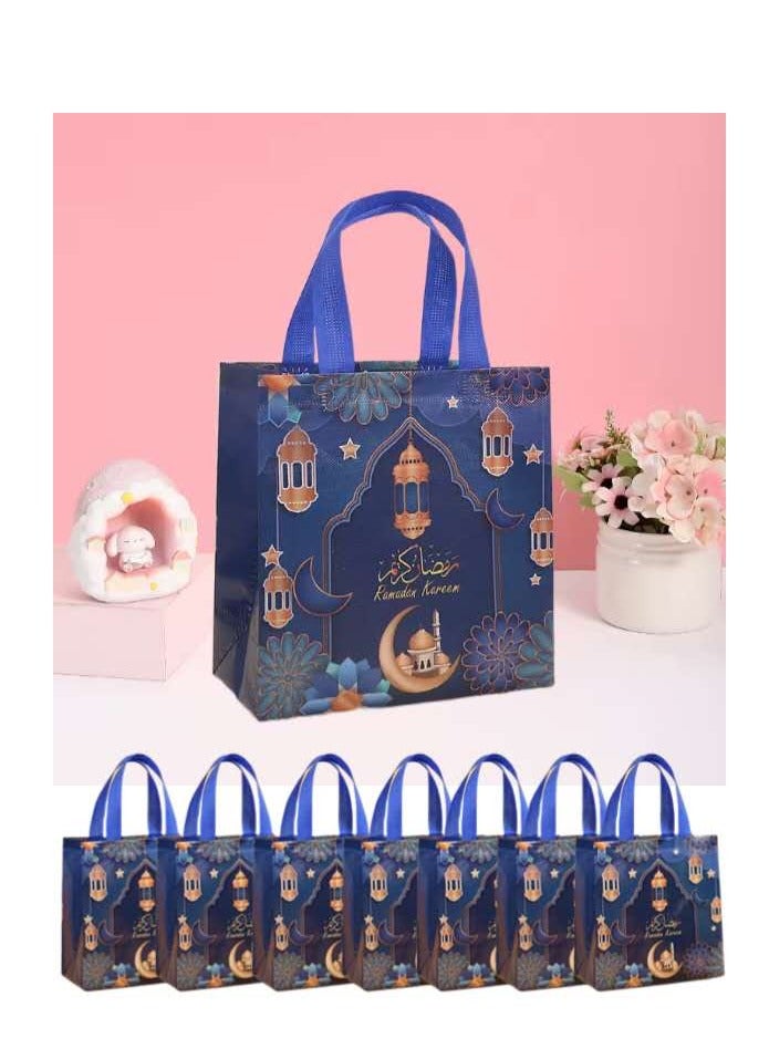 8 Pieces Ramadan Kareem Festival Non-woven Gift Bags Waterproof Fabric Gift Packing Bags Blue 29×27×12cm - Image 1