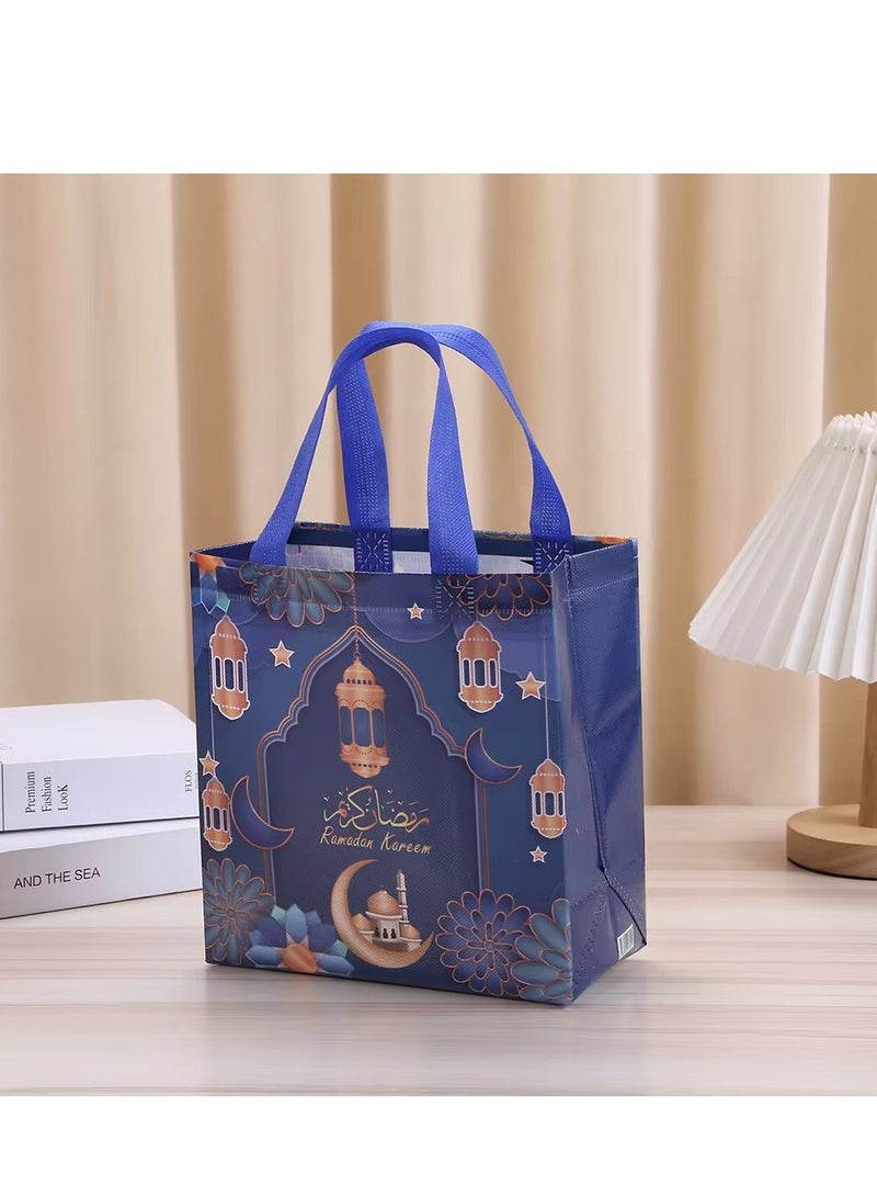 8 Pieces Ramadan Kareem Festival Non-woven Gift Bags Waterproof Fabric Gift Packing Bags Blue 29×27×12cm - Image 2