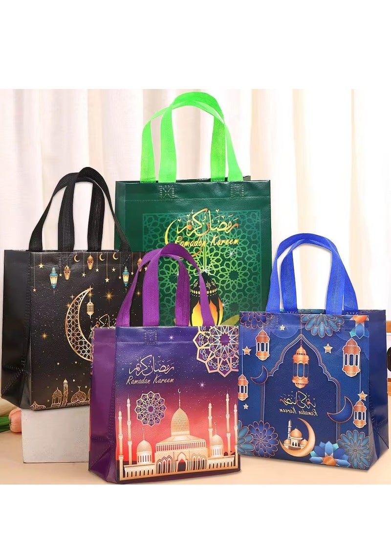 8 Pieces Ramadan Kareem Festival Non-woven Gift Bags Waterproof Fabric Gift Packing Bags Blue 29×27×12cm - Image 3