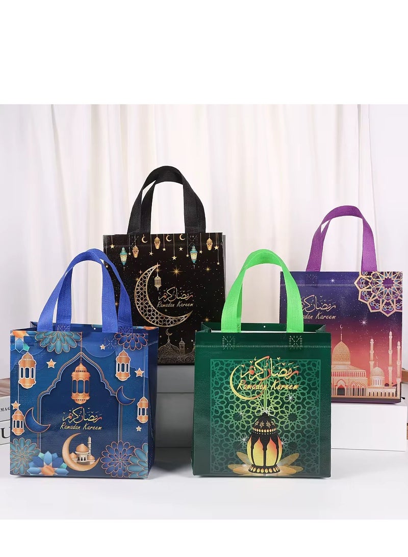 8 Pieces Ramadan Kareem Festival Non-woven Gift Bags Waterproof Fabric Gift Packing Bags Blue 29×27×12cm - Image 4