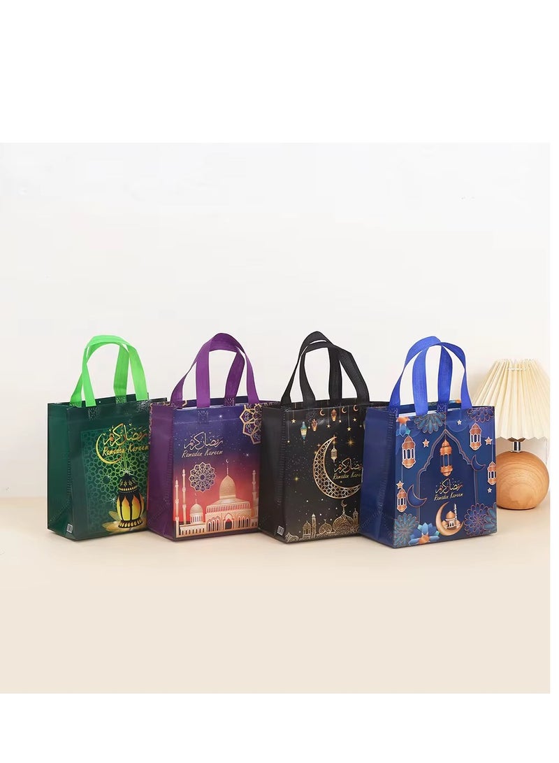 8 Pieces Ramadan Kareem Festival Non-woven Gift Bags Waterproof Fabric Gift Packing Bags Blue 29×27×12cm - Image 5