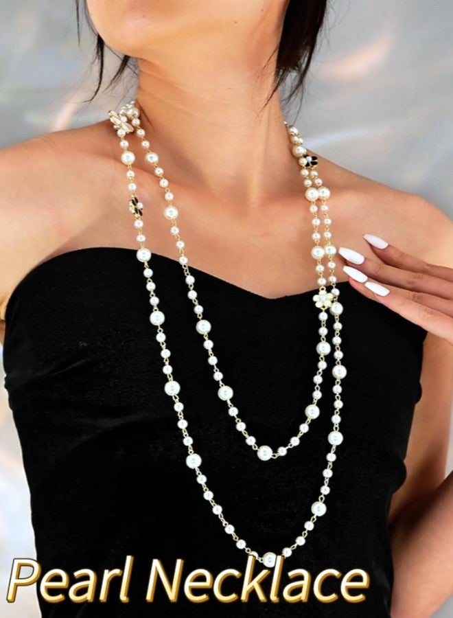 Bmirth Long Pearl Necklaces Layered Pearl Necklaces Jewelry 1920s Pearls Body Jewelry for Women (Pearl long necklace) - Image 2