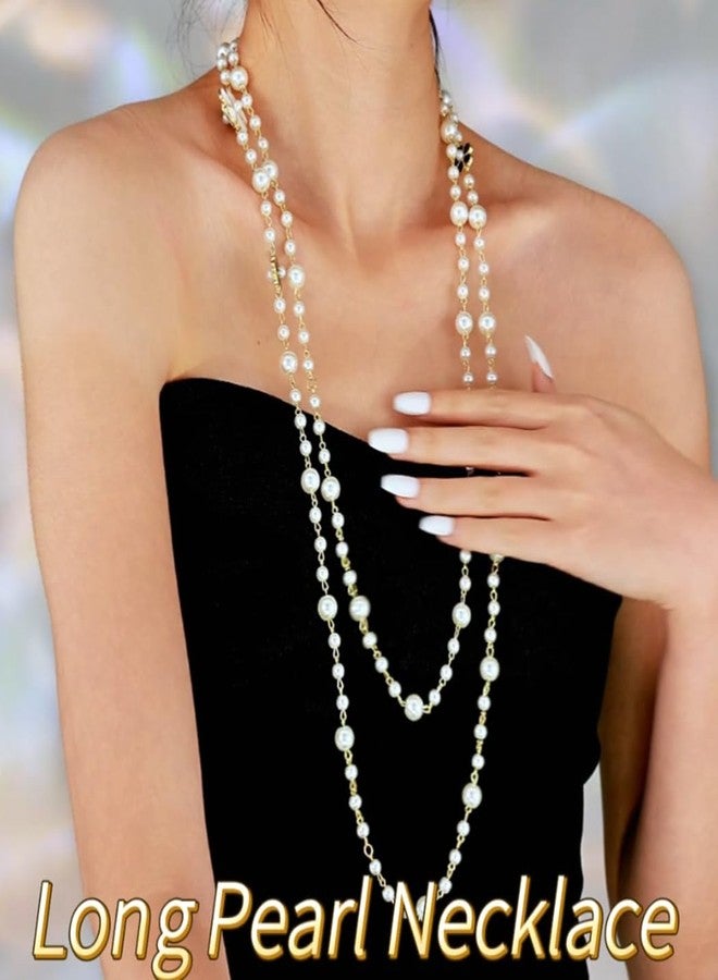 Bmirth Long Pearl Necklaces Layered Pearl Necklaces Jewelry 1920s Pearls Body Jewelry for Women (Pearl long necklace) - Image 4