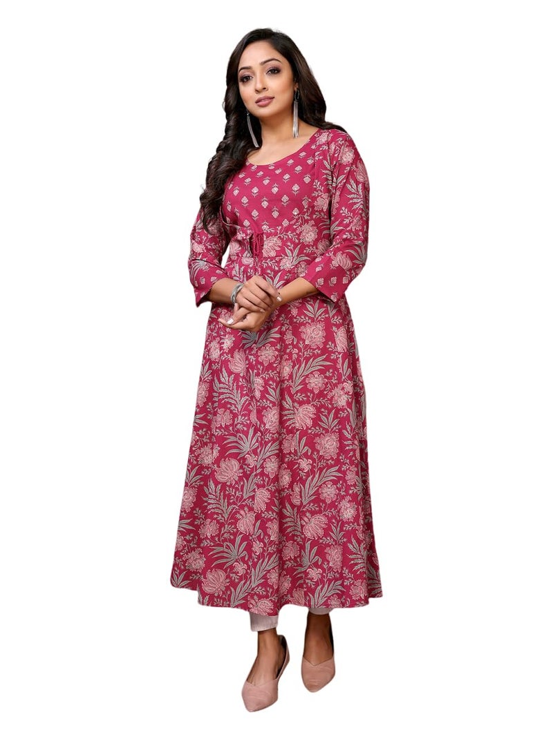 rangita Maroon Cotton Calf Length Embroidered Anarkali Kurti | Kurta for Women_XL - Image 1