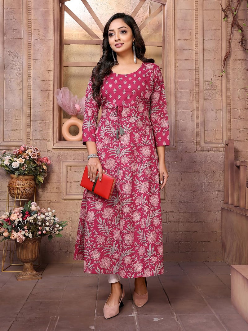 rangita Maroon Cotton Calf Length Embroidered Anarkali Kurti | Kurta for Women_XL - Image 5