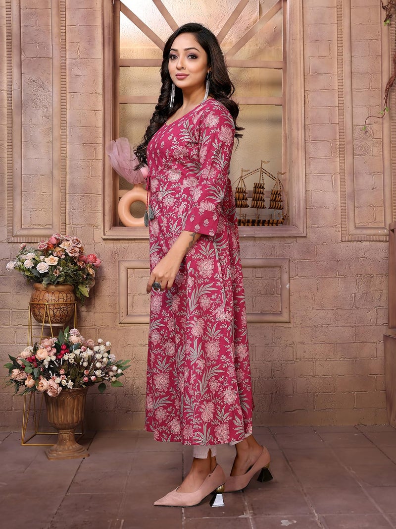 rangita Maroon Cotton Calf Length Embroidered Anarkali Kurti | Kurta for Women_XL - Image 3