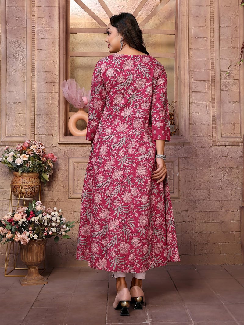 rangita Maroon Cotton Calf Length Embroidered Anarkali Kurti | Kurta for Women_XL - Image 4