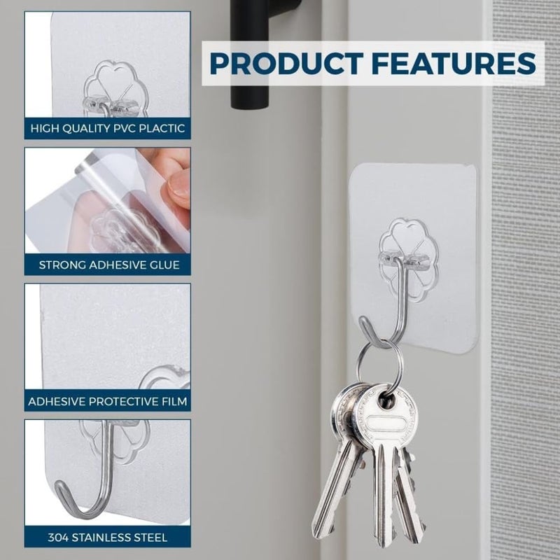 AmazOpen 24 PCS Self Adhesive Hooks for Hanging - 33lbs Max, Transparent Stick on Hooks for Coat & Towel - Sticky Hooks for Hanging Heavy Duty Picture, No Damage Wall Hook for Bathroom, Kitchen, Ceiling & Key - Image 4